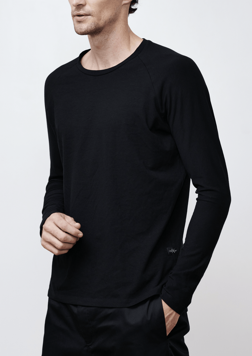 Long Sleeve Side-Slit Comfort T-Shirt - Black